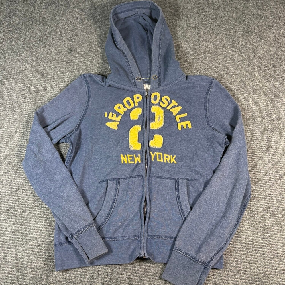 Aeropostale Full Zip Hoodie Women XL Blue Good Applique Graphic Vtg Style